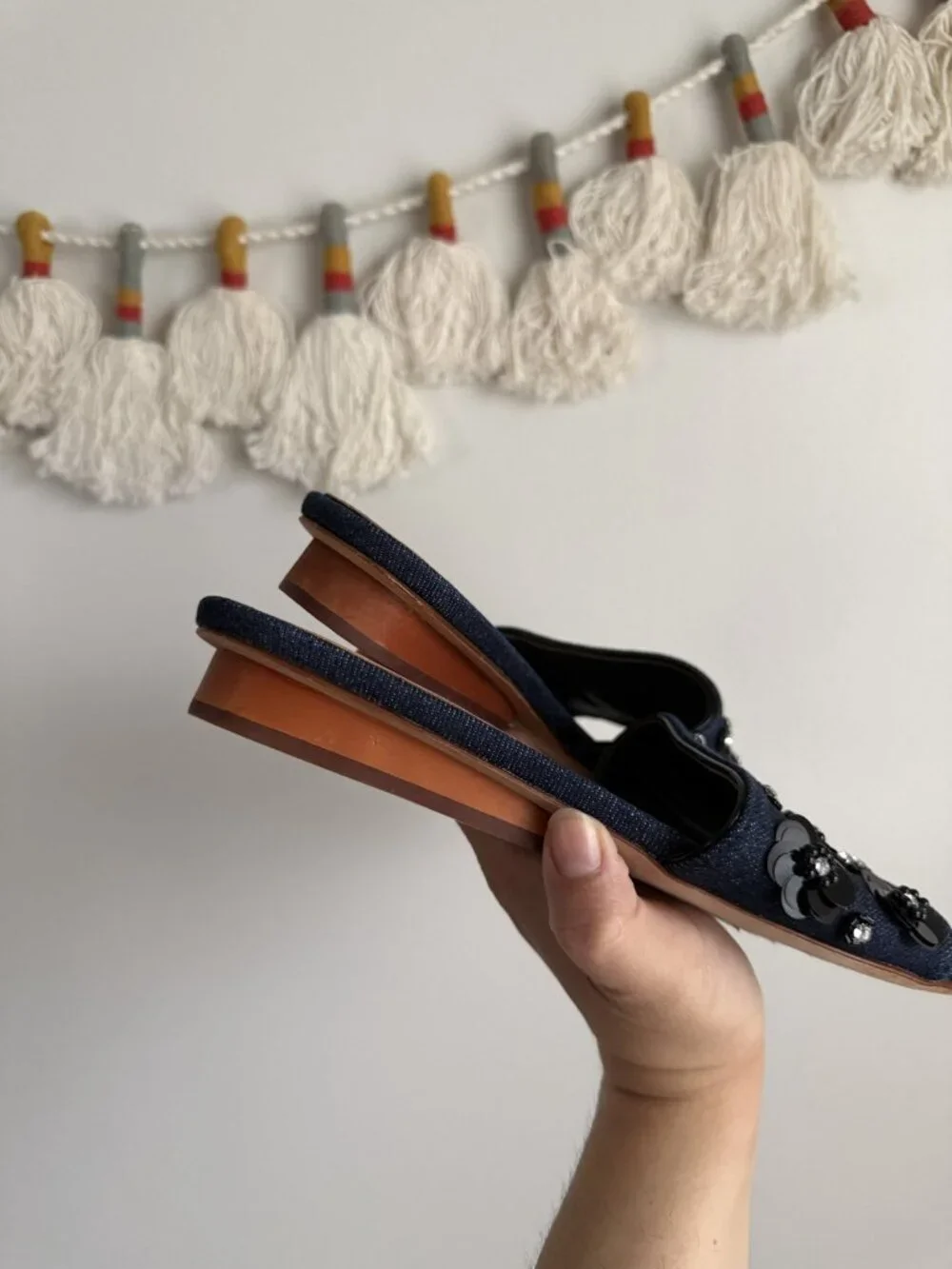 Kate Spade Alice Denim Sequin Flowers Slide Sandals Blue Glam Feminine Coquette
